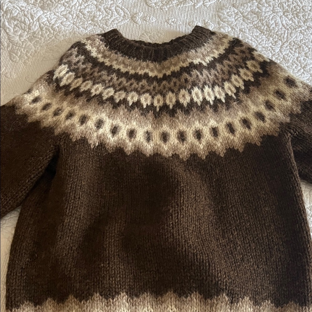 Brown and Cream Knit Sweater 100% wool